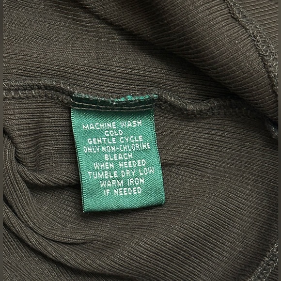 Lauren Ralph Lauren Brown Ribbed Knit Top Lace Trim V-Neck Long Sleeve Size L - Picture 5 of 9